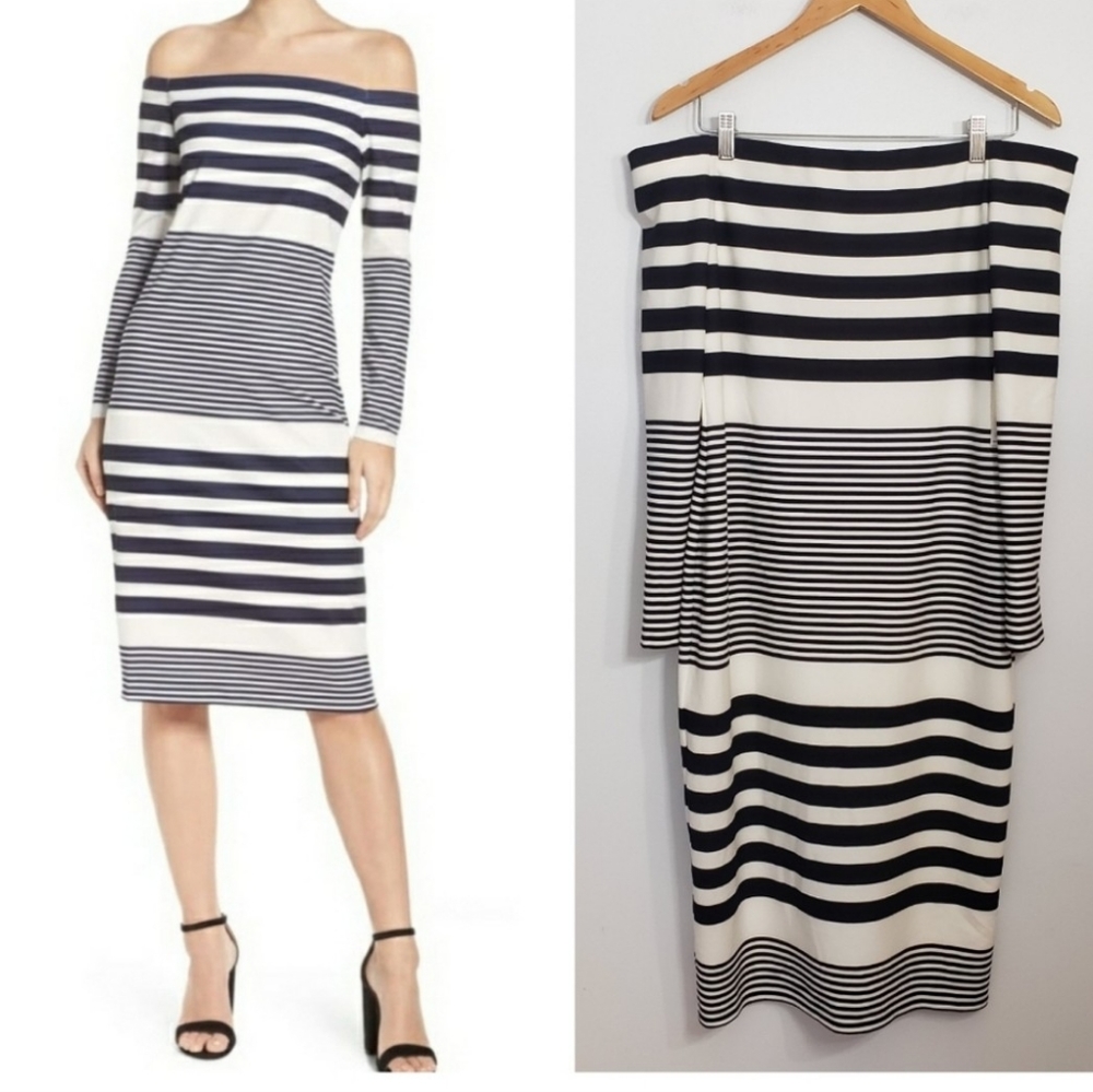 ELIZA J NWT off the shoulder stripe midi dress